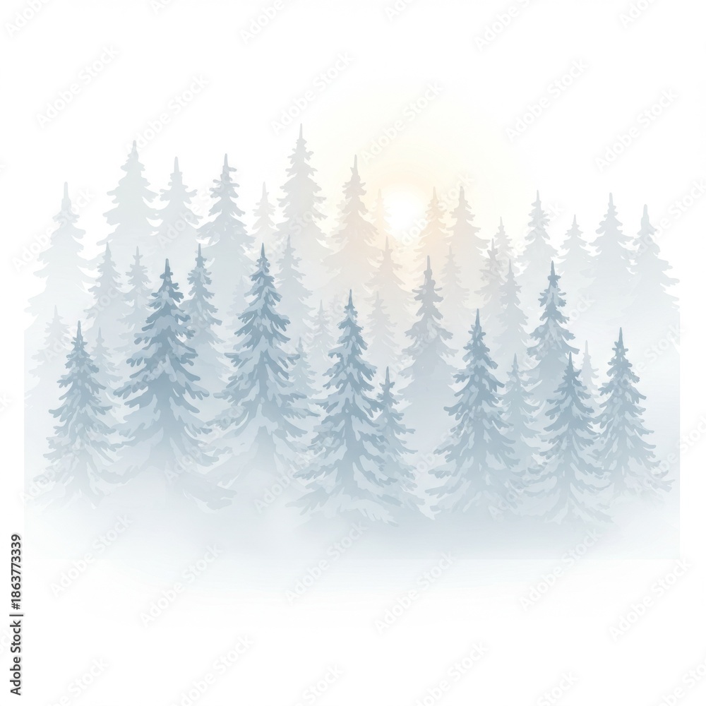 Fototapeta premium Misty Winter Sunrise in a Blue and Grey Forest