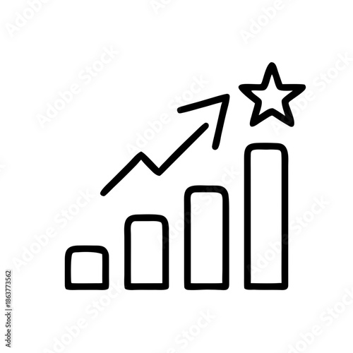 Bar chart with an upward arrow and star symbol. Ideal for corporate training blogs, employee performance reports, and articles about reaching business excellence and high standards.