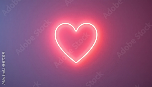 Glowing neon heart on pink background symbolizing love and affection