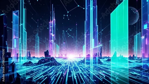 Wallpaper Mural A vibrant futuristic landscape with neon lights and a cosmic atmosphere. Torontodigital.ca