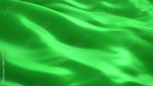 Green Satin Fabric Waving Smoothly in Motion.