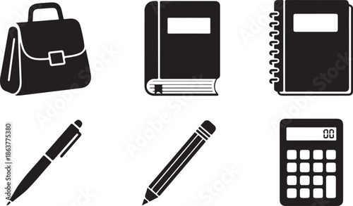 Essential office and school supplies icon set for business, education, and daily tasks