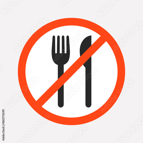 No eating ban sign. Caution, restriction, warning, notice concepts. Flat vector design isolated illustration.