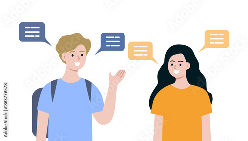 Man and woman having effective conversation. Communication, cultural difference, language barrier, positive expression concepts. Flat people character vector design isolated illustration. 