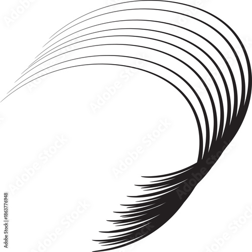 Eyelash extensions in a curved arrangement