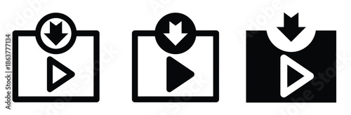 Video file download icons in black and white,Download vector icon, install symbol.Video download file icon, vector illustration, flat illustration for web site or mobile app isolated