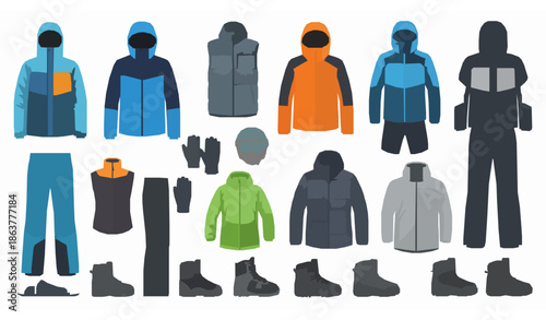 Winter Sports Clothing Flat Vector Set for Ski and Snowboard Gear