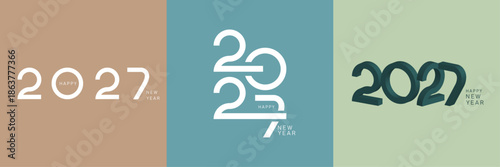 2027 New Year logo set. Vector illustration for branding, calendar, greeting card, banner, poster.
