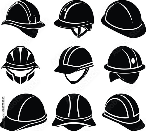 construction helmet vector set silhouette art and illustration
