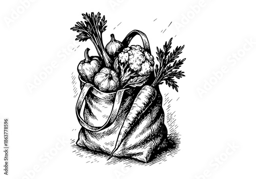 Cloth shopping bag hand drawn simple sketch vector illustration