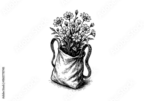 Cloth shopping bag hand drawn simple sketch vector illustration