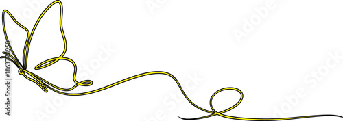 Delicate golden ribbon forming a stylized butterfly in flight, symbolizing elegance and transformation