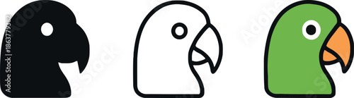 Parrot head icons in solid outline and colored versions