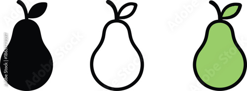 Pear fruit icons in solid outline and green filled style