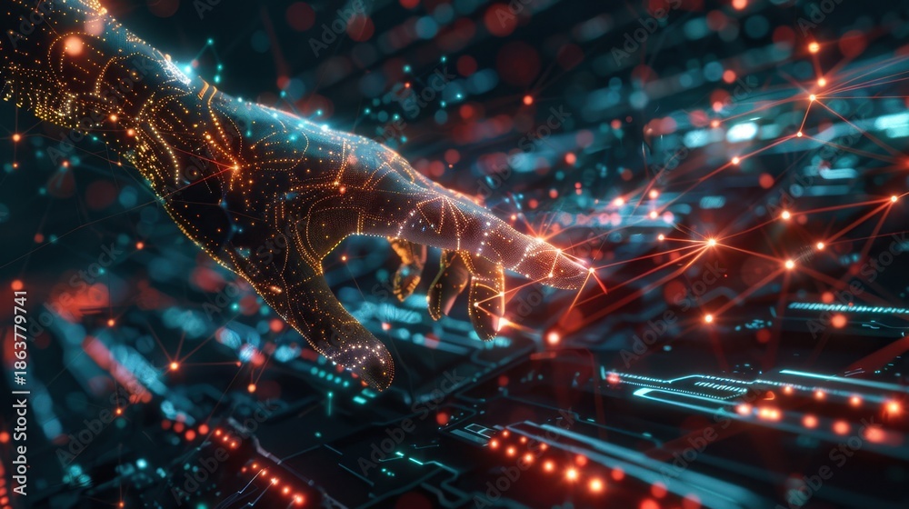 custom made wallpaper toronto digitalDigital hand reaching towards glowing circuits and data streams in a futuristic virtual environment