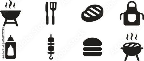 Barbecue icons set on transparent background