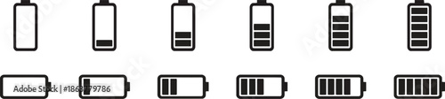 Battery charge level indicator icons set isolated on transparent background, vector power status symbols collection
