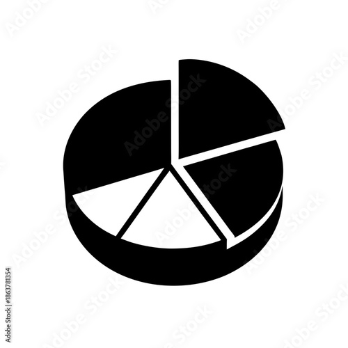 A black and white stylized pie chart icon representing data analysis and business statistics
