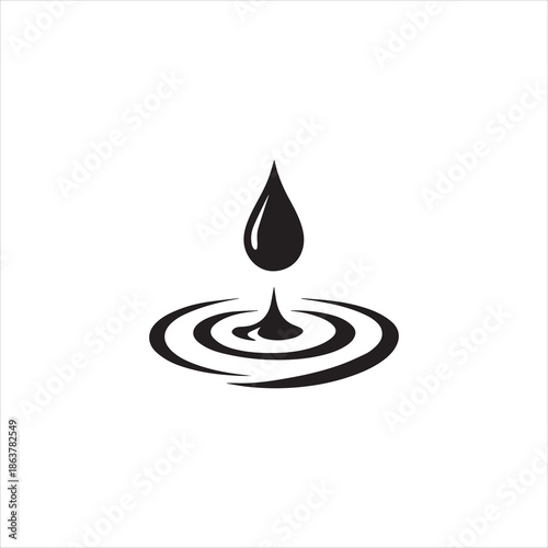 Silhouette Water drop falling into water with ripples vector illustration