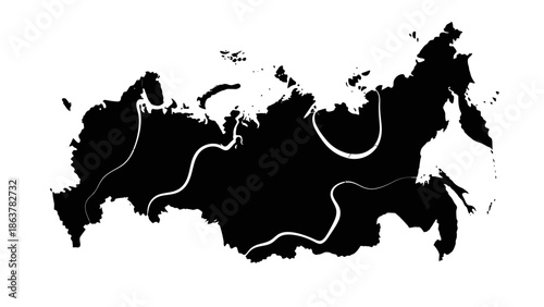 Abstract vector illustration of black ink splashes on a white grunge background featuring a detailed silhouette outline of world map countries from Europe to Asia
