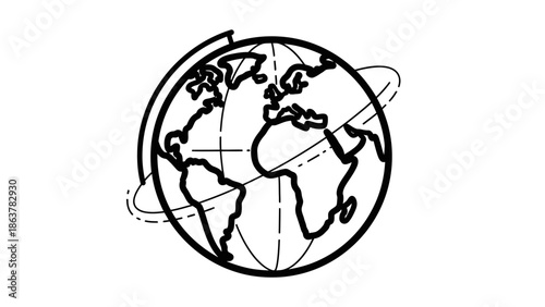 Abstract vector illustration of a man's silhouette alongside a cat and horse over a 3d global map globe symbol representing nature and business on our green planet earth