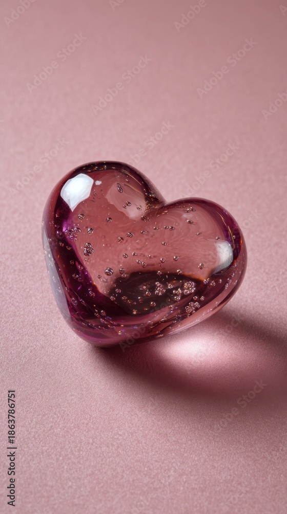 Fototapeta premium Heart Shaped Object With Bubbles on Pink Surface