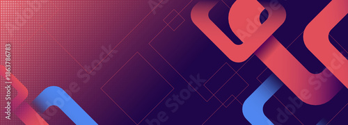 Dark abstract geometric background with colorful rounded shapes and modern digital layout