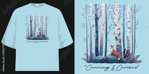 the cunning and curious fox a woodland adventure graphic apparel t shirt design vector illustration artwork t shirt design vector illustration artwork
