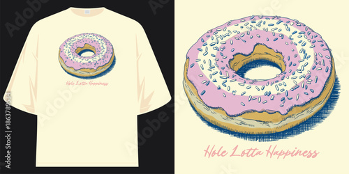hole lotta happiness funny donut food graphic apparel vintage t shirt design vector illustration artwork
