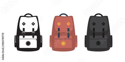 Set of backpack travel icons, logo. Simple backpack icon for social media, apps and web design. Education icon. School bags isolated on white background. Smart, learn