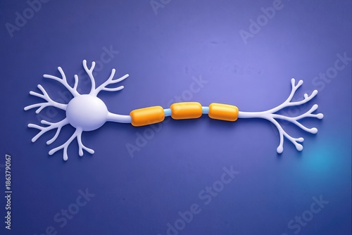 Neural connection illustrated as a neuron highlighting myelin sheath with a striking color palette designed for educational materials in neuroscience and biology studies