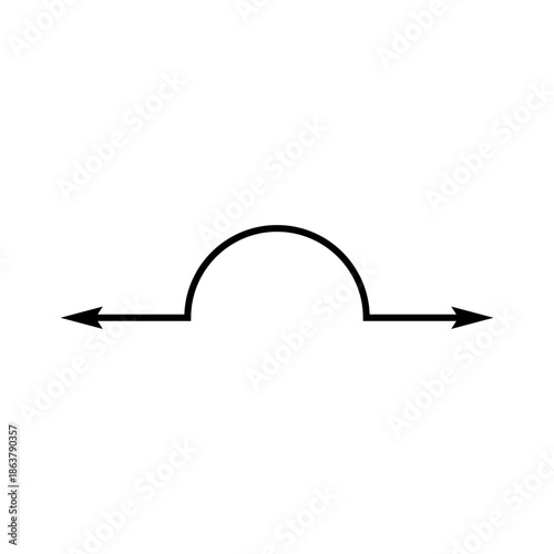 Dual semi circle arrow. Vector illustration. Semicircular curved thin long double ended arrow.