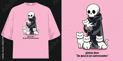 the grim reaper always near his beloved cats a bond of companionship t shirt design vector illustration artwork
