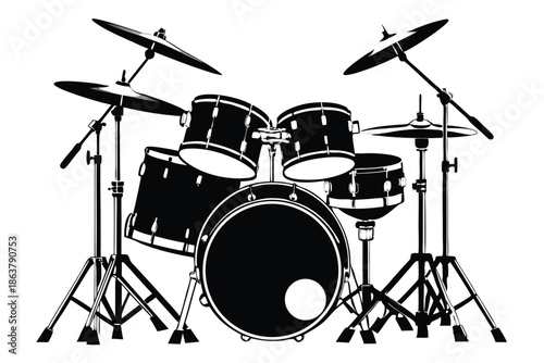 drum kit silhouette line art vector illustration