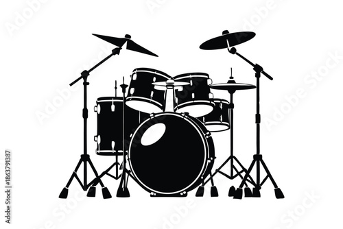 drum kit silhouette line art vector illustration