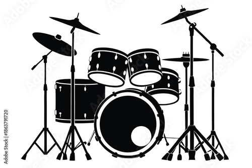 drum kit silhouette line art vector illustration