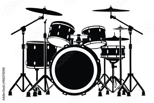 drum kit silhouette line art vector illustration