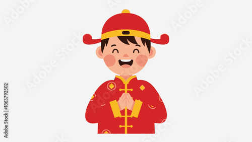 happy chinese boy in traditional costume