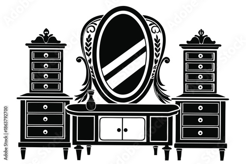 dressing table silhouette line art vector illustration