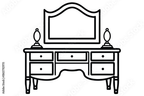 dressing table silhouette line art vector illustration