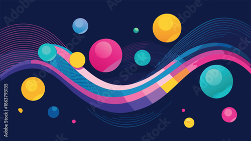 A dark backdrop features a series of colorful waves, presenting an eye-catching and fluid pattern..eps