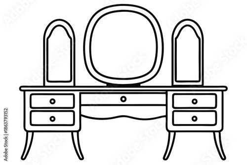 dressing table silhouette line art vector illustration