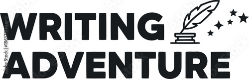 Writing Adventure Logo with Quill Pen, Book, and Stars – Creative Literary Branding Design