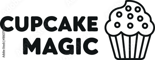 Cupcake Magic Logo Design – Modern Bakery Branding, Black and White Vector Icon for Pastry Shop