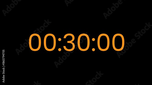 30 second countdown timer orange accent on black background, bold and modern countdown animation for presentation, intro video, digital content, and creative motion design.