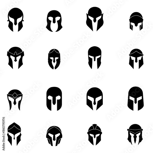 Helmet icon vector set. Knight's helmet Illustration sign collection. Medieval helmet symbol. Armor logo.