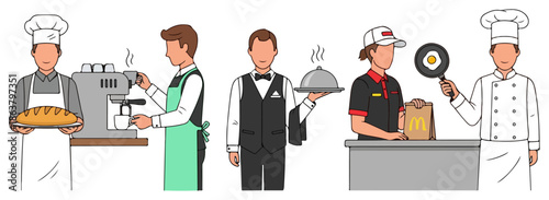 Restaurant Staff in Uniform Working Together.
