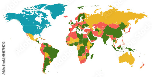 Colorful World Map Illustration on White.