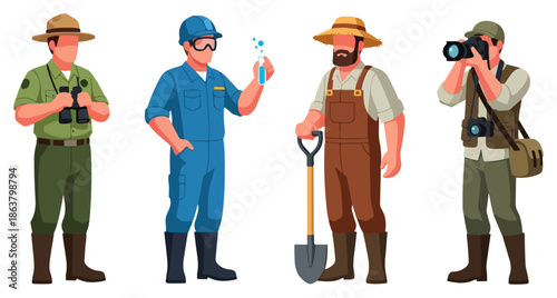 Four Men in Different Occupations Outdoors.