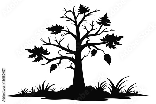 dead nettle tree silhouette line art vector illustration